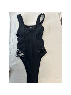 Top Melon Sexy 1 Piece Swimsuit Black Sliced Size Large Photoshoot Rave EUC